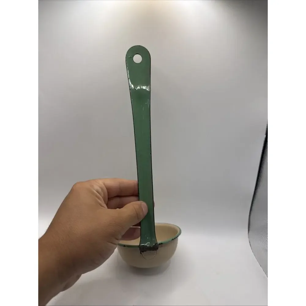 Vintage Enamelware Ladle Dipper Scoop Rustic Farmhousee Kitchen Utensil 14”